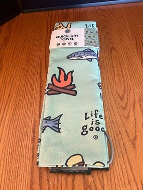 Life Is Good Quick-Dry Towel in Mint Green with Multicolor Camp Icons